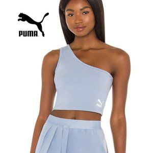 NWT PUMA WOMEN Classics Asymmetric Bandeau Crop Top in forever Blue Athleisure